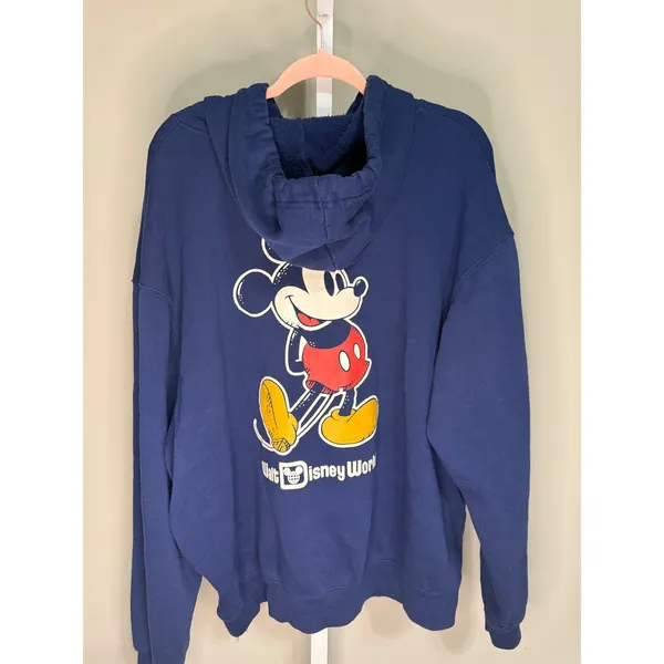 Disney Mickey Mouse Walt Disney World Zip Up Hoodie Navy Blue Graphic Jacket XXL - Image 6
