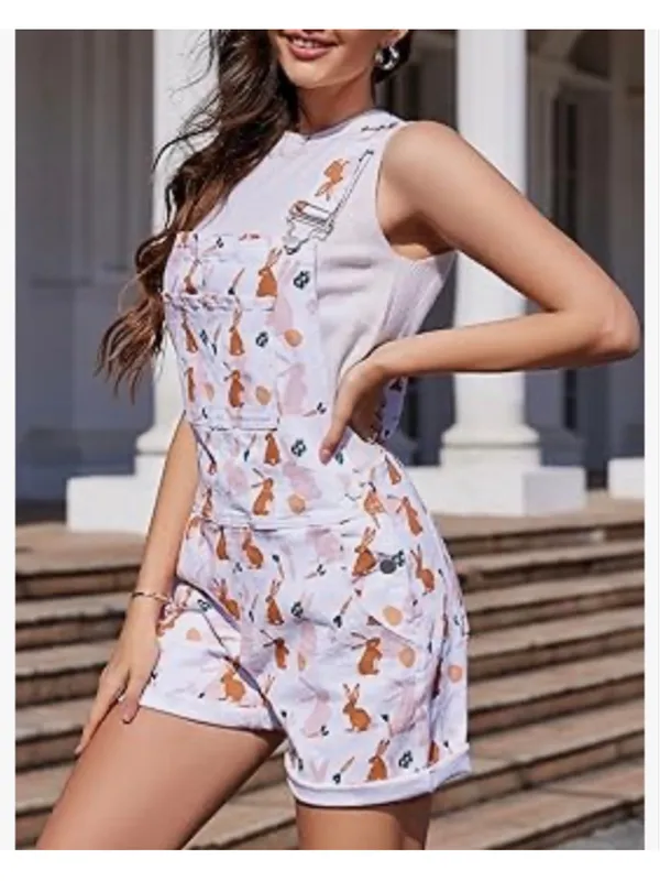 NEW Bunny Cute Festival Bib Overalls Adjustable Coveralls L - Image 6