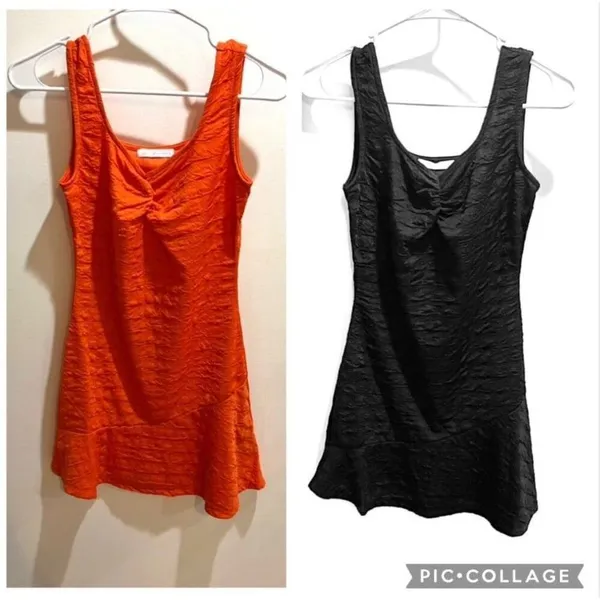 Ces femme Women Small Two Orange and Black Sleeveless Mini Dress Bundle - Image 2