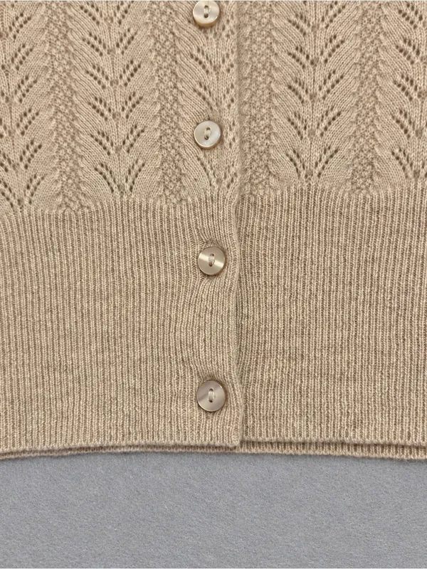 Alex Marie 100% Cashmere Pointelle Button Cardigan Cottagecore Beige M Soft Girl - Image 5