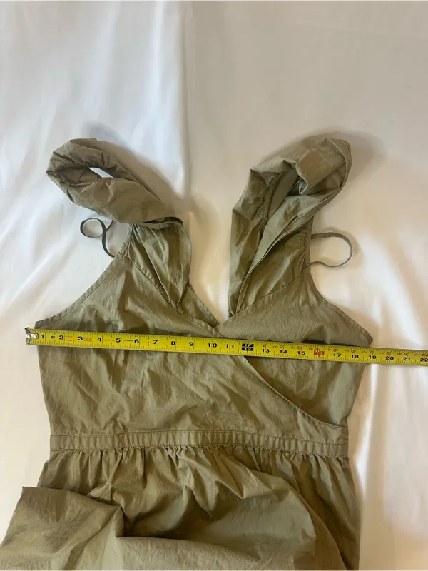 Madewell Cold-Shoulder Ruffle Sheath Dress V-Neck Crisp Cotton Khaki Size 12 - Image 4