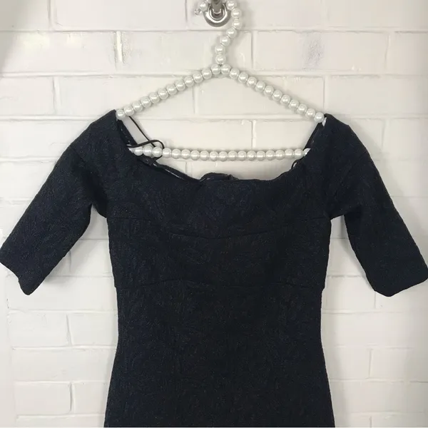 NWT Nicole Miller Collection Off The Shoulder Black Shimmer Dress SAMPLE - Image 4