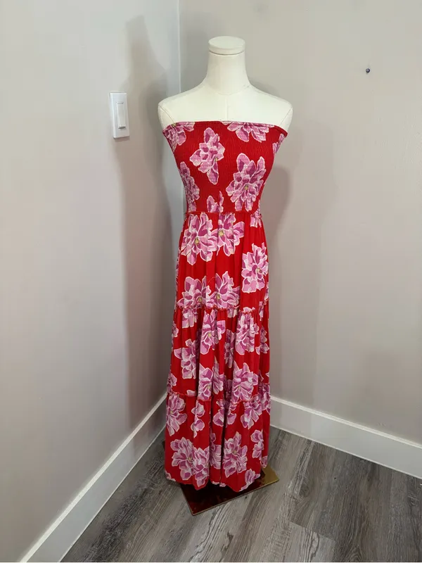 Abel The Label Anthropologie Floral Red & Pink Maci Dress‎ Medium - Image 2