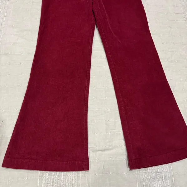 Self-E Womens Burgundy Corduroy 26x28 Flare Wide‎ Leg Pants Elastic Waist Size M - Image 3