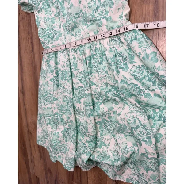 Shabby Chic XL Green Floral Cotton Midi Dress Puff Sleeve Open Back Bow Cottagec - Image 8
