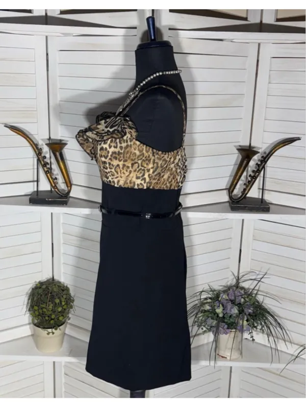 vintage Y2K dress animal print black sweetheart ruffles cocktail grunge glam 11 - Image 4