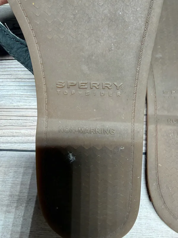 Sperry Top-Sider W's Sz 7 Thong Flip Flop Leather Strap Black & Brown Sandals - Image 4