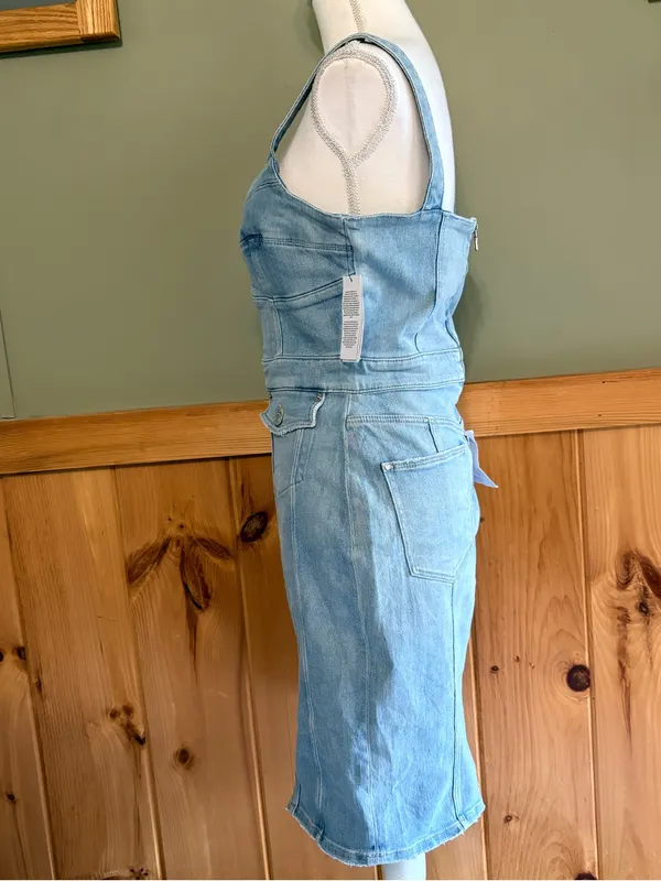 NWT GUESS Lidia Reborn Denim Dress L Light Wash Bustier Bodycon - Image 3