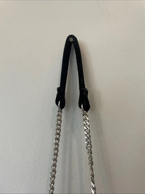 Black Velvet Drawstring Bucket Bag with Silver Chain Tassels - Image 3