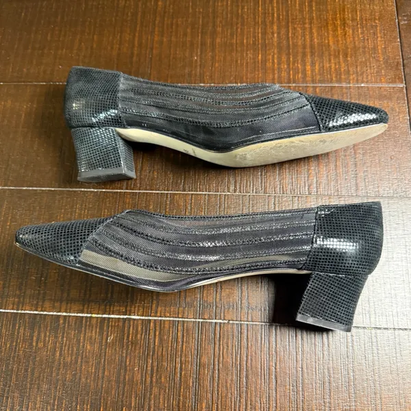 J. Renee Womens Black Mesh Leather Block‎ Heel Pumps Pointed Toe 9.5 M Vintage - Image 4