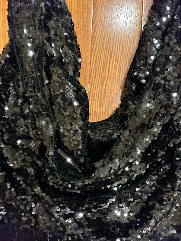 Akira NWT Cool Girl" Hood runway black Sequin Deep V Halter backless dress L - Image 13