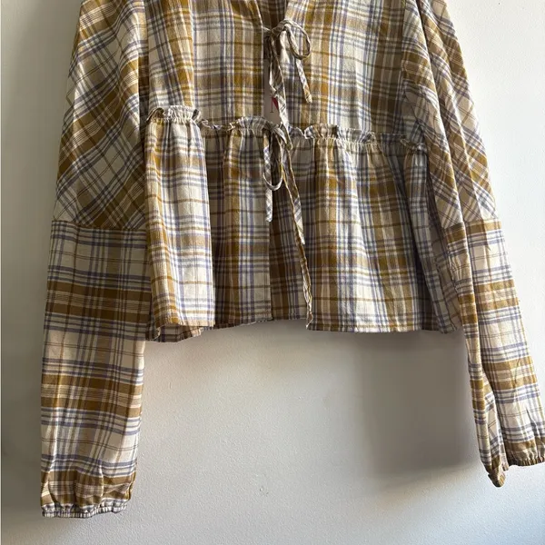 So Me Plaid Blouse in Brown and Cream - Image 5