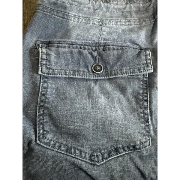 Level 99 Blue Denim Cargo Pants Women's Sz L Drawstring Elastic Waist Pockets - Image 12