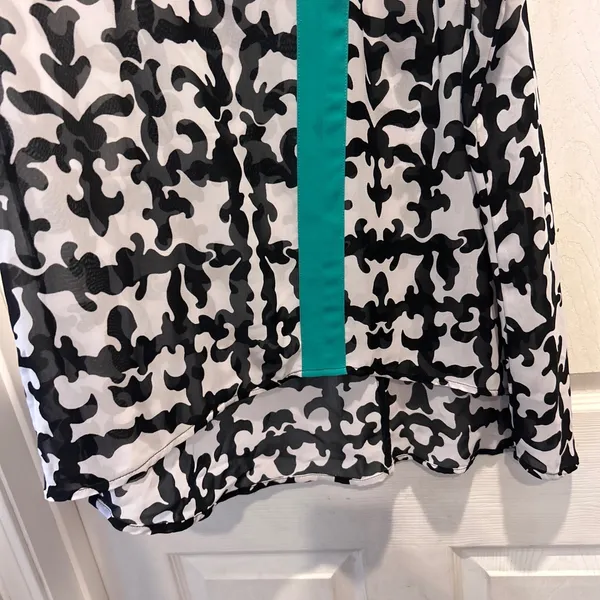 Nicole by Nicole Miller Black White Teal Damask‎ Halter High Low Blouse Large - Image 3