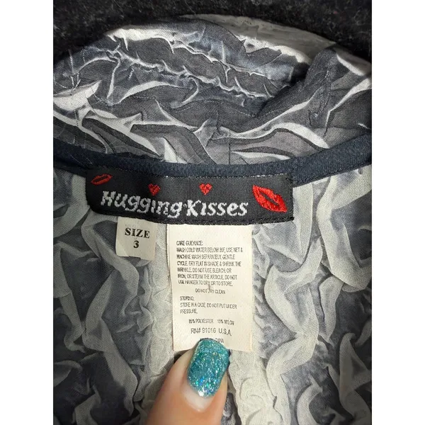 Hugging Kisses Vintage 90s Y2K Cringle Gauze Button Long Sleeve Grey 3 US Medium - Image 4