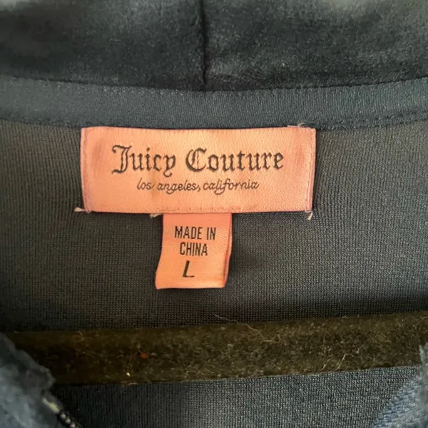 Juicy Couture Velvet Track Hoodie Jacket LARGE Blue Velour Full Zip Y2K - Image 2
