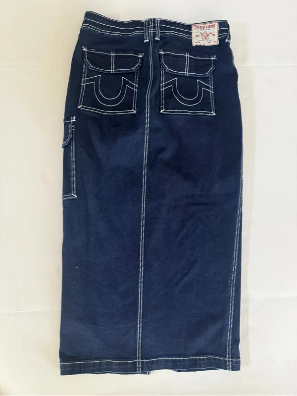 True Religion Dark Denim Front Slit Maxi Skirt with Contrast Stitching sz 28 - Image 9