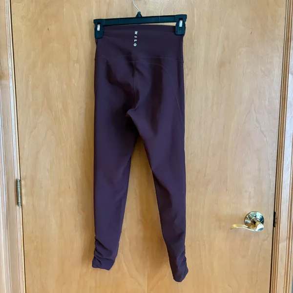 WILO The Label Ribbed High Waisted‎ Ruched Hem Leggings Women Size S Burgundy - Image 2