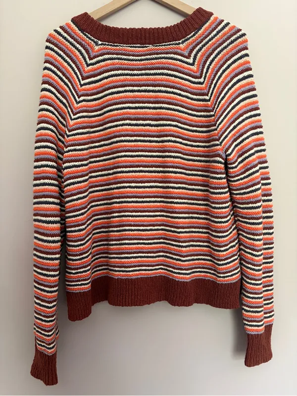 Madewell Arden V-Neck Pullover Sweater Mahogany Stripe Medium - Image 3