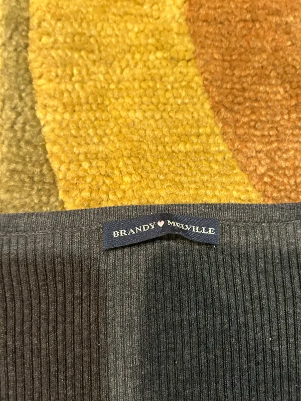 Brandy Melville Shannon Cardigan Sweater Top Charcoal Grey Ribbed One Size - Image 2