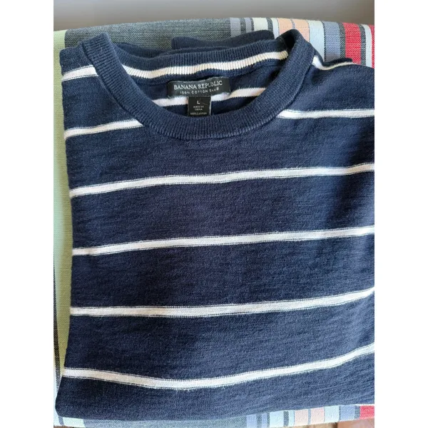 Banana Republic Breton Striped Cotton Sweater Large Navy White Coastal Preppy - Image 10