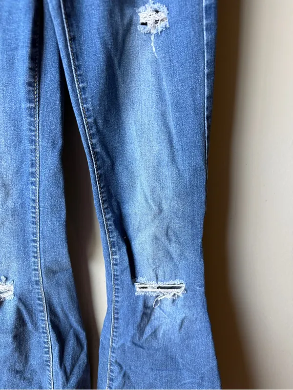 High Rise Button Fly Flare Jeans Distressed Bell Bottom Y2K - Image 3