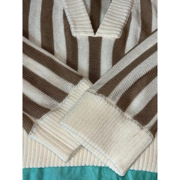 Honey Belle Sweater Womens Med Crop Top Tight Knit Brown & Ivory - Image 11