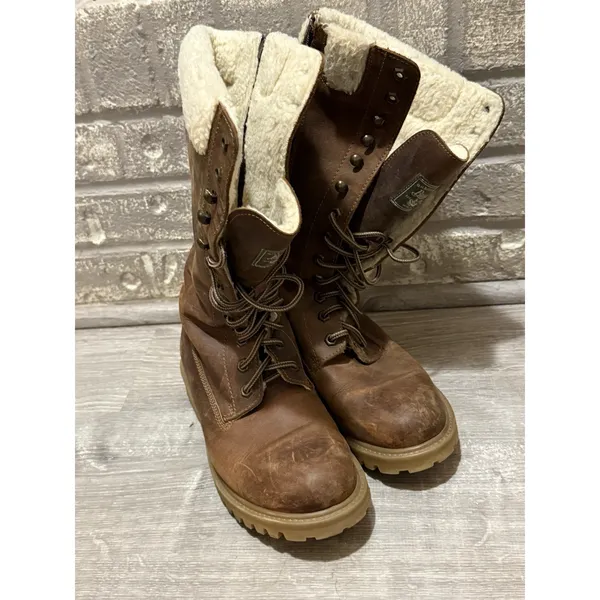Bass Tan Leather High Workbook Faux Sherpa Lined Size 7 - Image 6