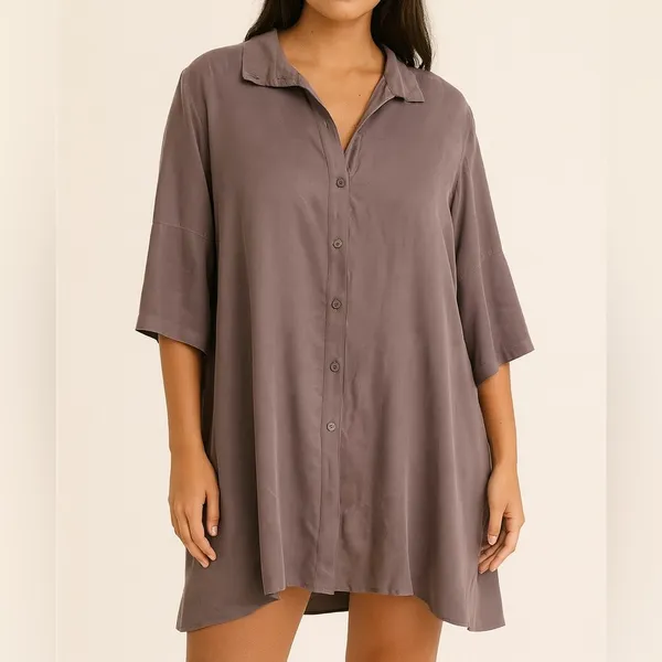 Stella Carakasi Tiburon Icon Button Down Oversize Tunic in Dusty Plum - Image 9