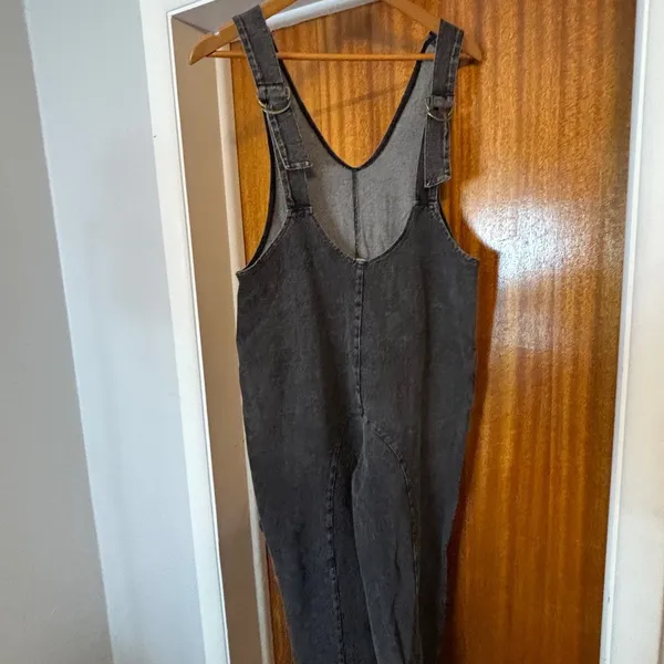 Exlura Womens Black Acid Wash‎ Denim Overalls JP052 Seam Detail XS New - Image 10