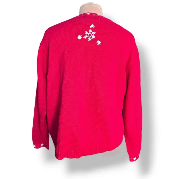 Vintage Y2K Tiara International Santa‎ Snow Globe Red Christmas Holiday Sweater - Image 3