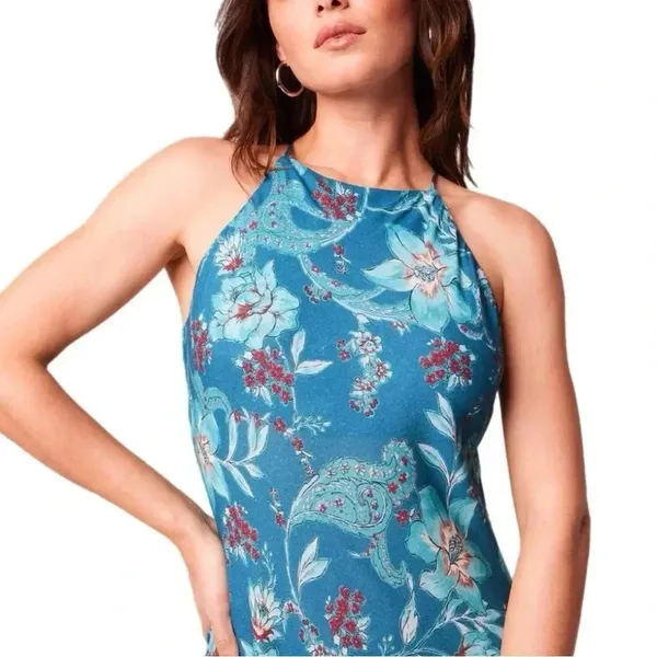 New B.O.G. COLLECTIVE BAND OF THE FREE Teal Floral Sleeveless Midi Dress XS - Image 6