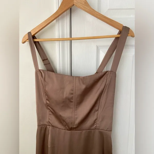 Show Me Your MuMu Taupe Satin Maxi Dress with Ruffle Hem - Image 6