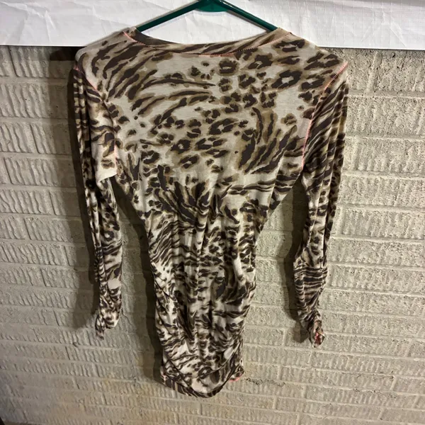 Rebecca Taylor Leopard Zebra Print Ruched Long Sleeve Swim Cover Up Size‎ S - Image 3