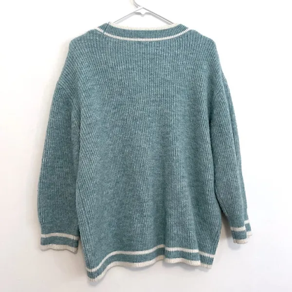 A NEW DAY Button Front Cardigan Light Blue White Varsity Stripe Preppy Sweater M - Image 12