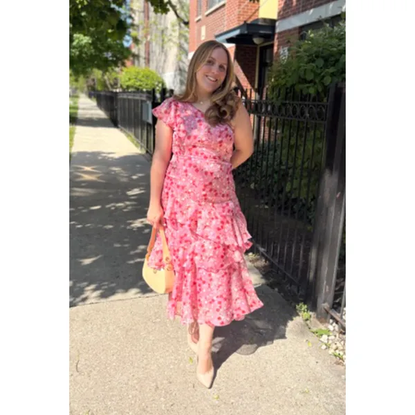 ASTR Victoriana One Shoulder Dress in Pink Size Large - Image 3