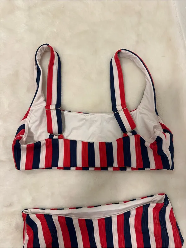 Show Me Your MuMu swim suit Red, Blue & White Striped Scoop Bikini Set - Image 6