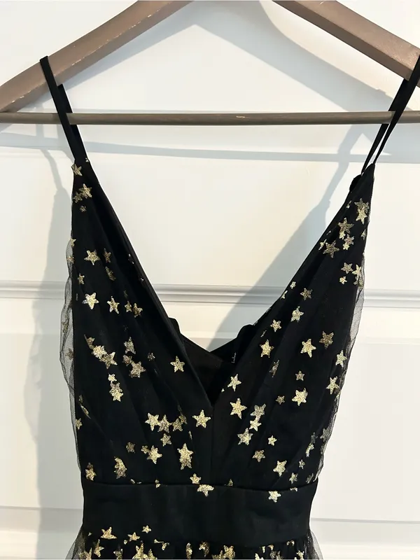 Lulus Favorite Moment Gold and Black Star Print Skater Dress Size S - Image 6