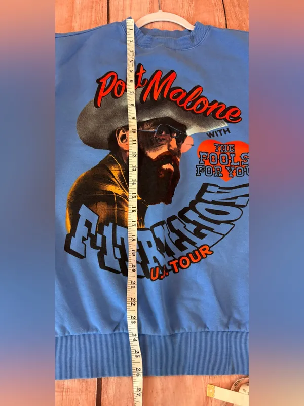 Post Malone Sweatshirt Medium Blue Unisex Crewneck F1Trillion U.S. Tour - Image 10