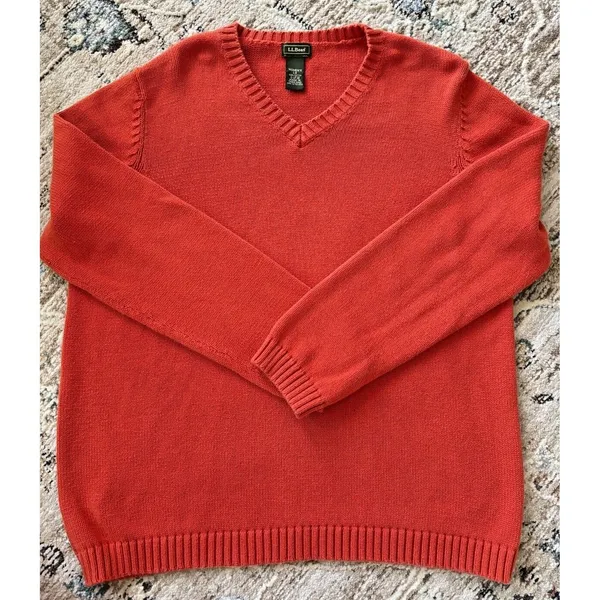Vintage LL Bean‎ Sweater Womens Large Orange Fishermancore Chunky Thick Ski - Image 3