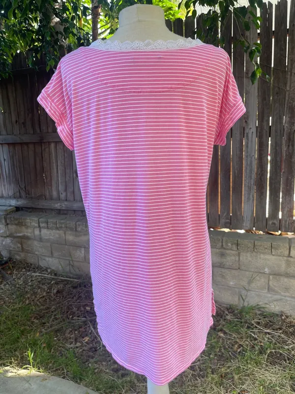 Lauren Ralph Lauren Pink Striped Nightgown Preppy Summer Classic Loungewear M - Image 4