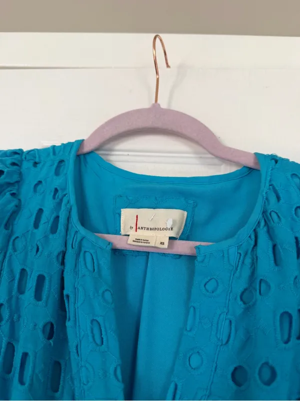 Anthropologie Somerset Aqua Blue Eyelet Maxi Dress - Image 6