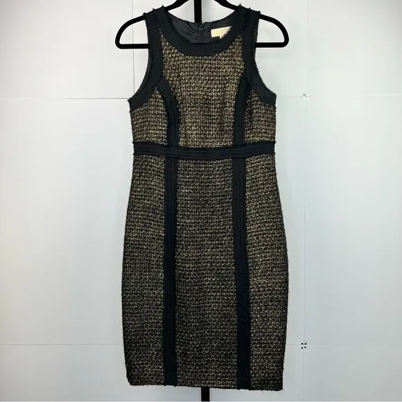 Michael Kors Tweed Sheath Dress Sz 4 Black Gold Metallic Career Cocktail Preppy - Image 4