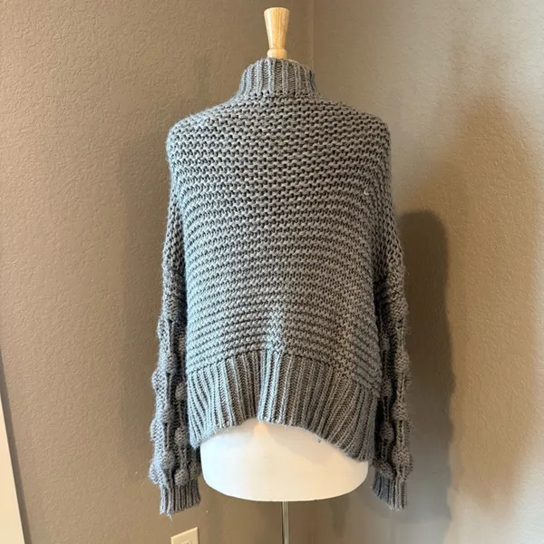 Elan Gray Chunky Textured Knit Open Front Cardigan Sweater M - Image 3