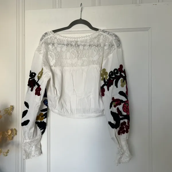 Free People Meadows Floral Embroidered Crop Blouse - Image 10