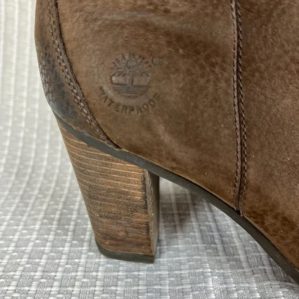 Timberland Boots Womens 8.5 Brown Leather Waterproof Block Heels‎ Zip Up Ankle - Image 2