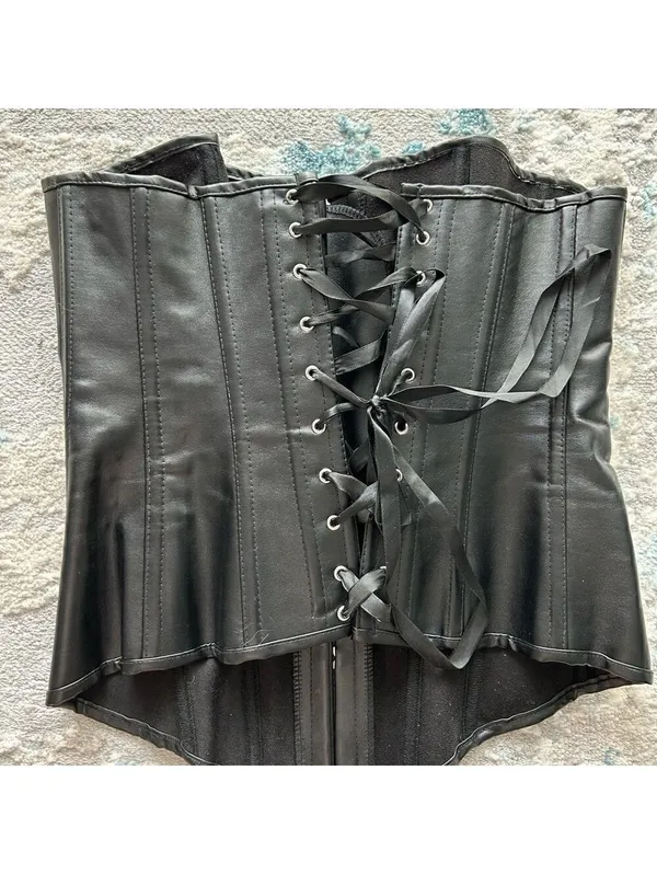 PrettyLittleThing Faux Leather Sexy Strapless Corset Top Black M Edgy Festival - Image 4