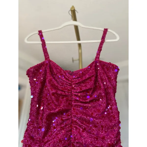 Sho‎ Hot Pink Sequin Ruched Mini Dress Cocktail Party Prom Gala Wedding Event L - Image 4