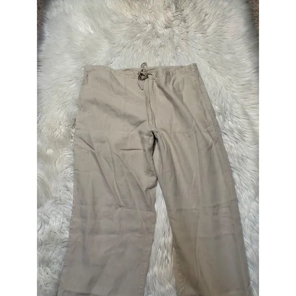 Gap Women's Size 12 Wide Leg Pants Beige Tie Waist Pockets High Rise 100% Linen - Image 4