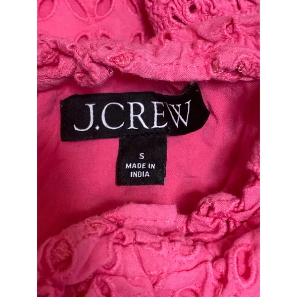 J,Crew Women's Pink Embroidered Eyelet Short Puff Sleeve Mock Neck Blouse Top S - Image 5
